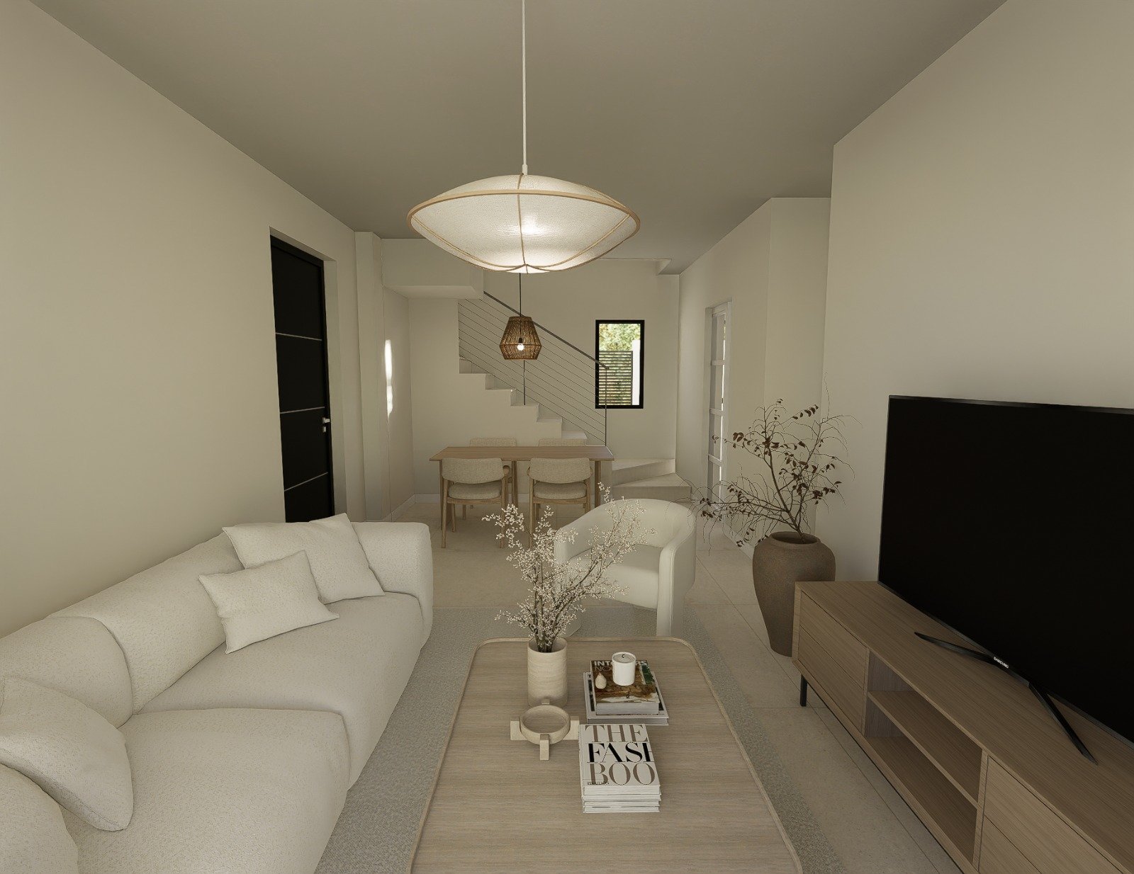 Living room with staircase to first floor, Golf Houses new build townhouse