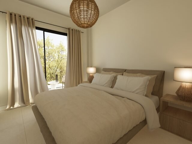 Main bedroom with private terrace access, Golf Houses new build townhouse