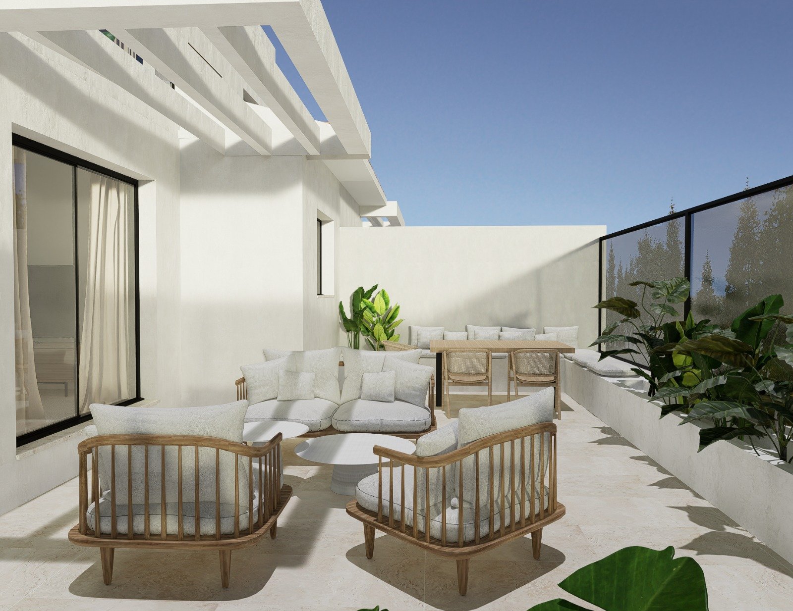 Rooftop solarium with pergola and outdoor lounge furniture, Golf Houses new build townhouse
