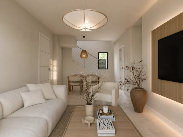 Living room with staircase, dining area and terrace view, Residencial Montesol